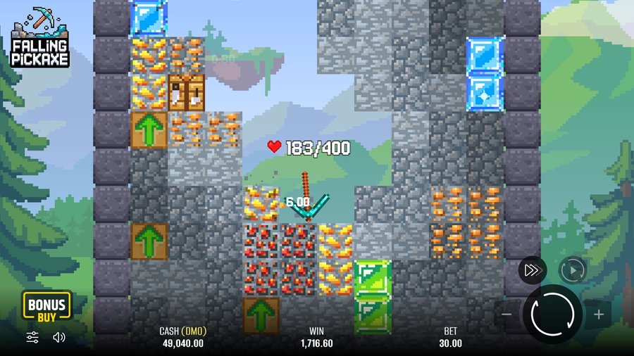 Falling Pickaxe gameplay — pickaxe durability meter and block layers